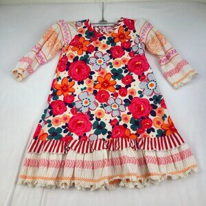 Zaza Couture Floral Stripe Ruffle Long Sleeve Dress Pink Blue Orange 2T
